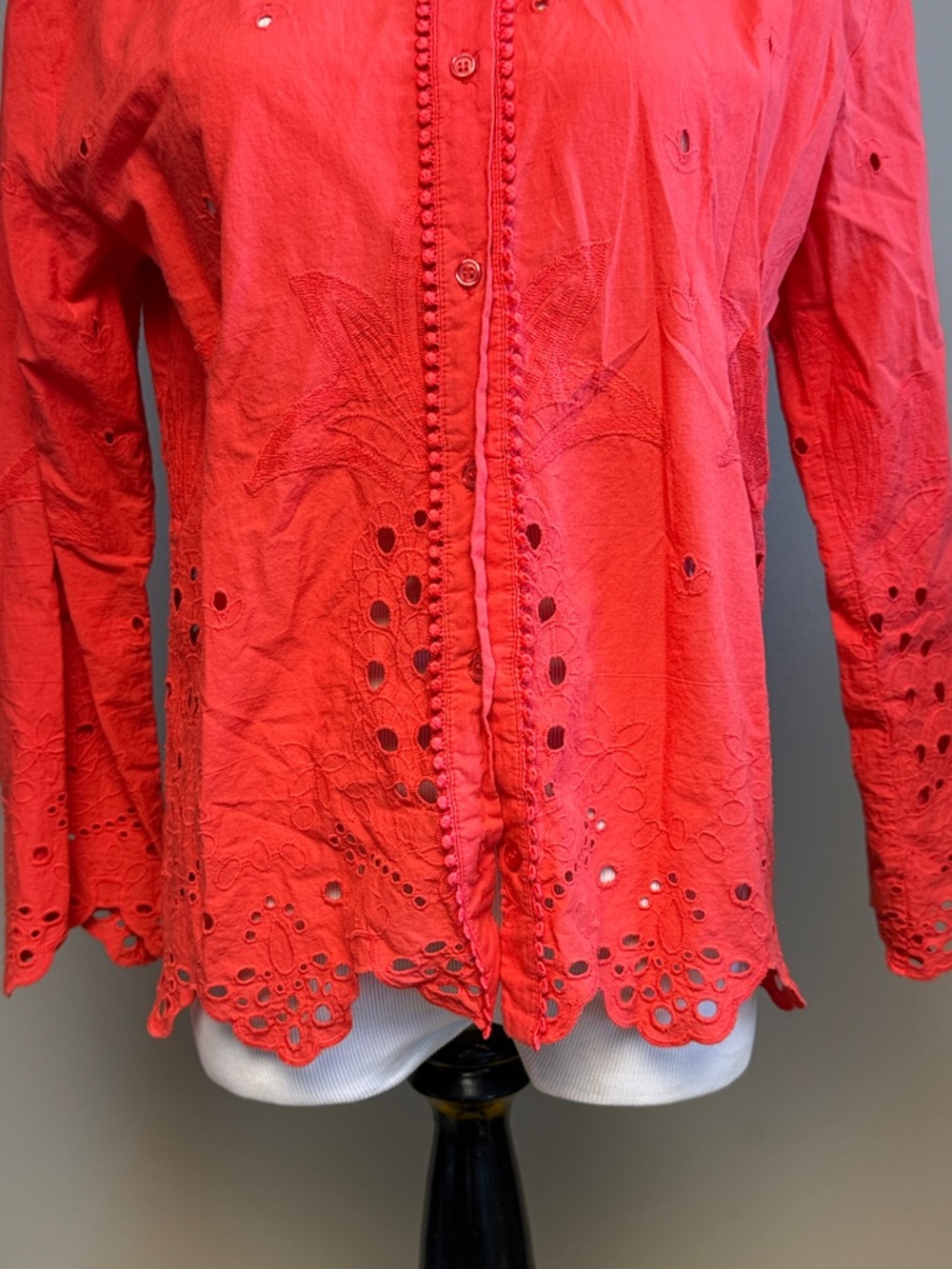 Cynthia Rowley Red Eyelet Button Down Shirt Cotton XS - Picture 3 of 6